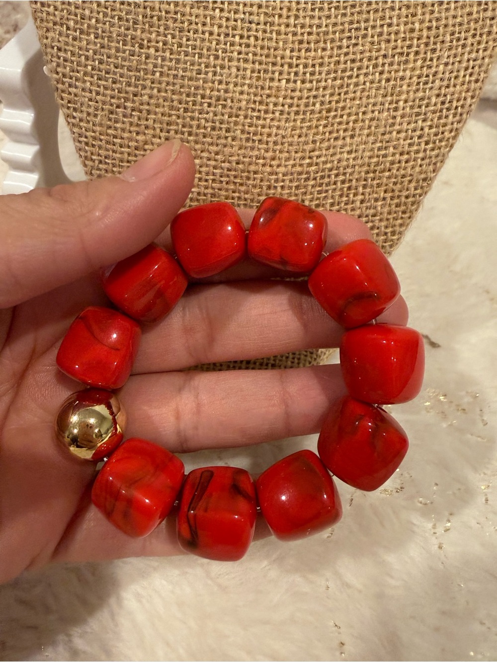 Red Chunky Bead Stretch Bracelet by